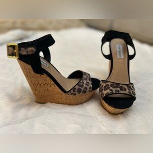 🐆 Steve Maddden Black With Cheetah Wedges - Size 6